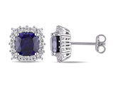 4.85 Carat (ctw) Lab-Created Blue Sapphire and White Sapphire Halo Earrings in Sterling Silver